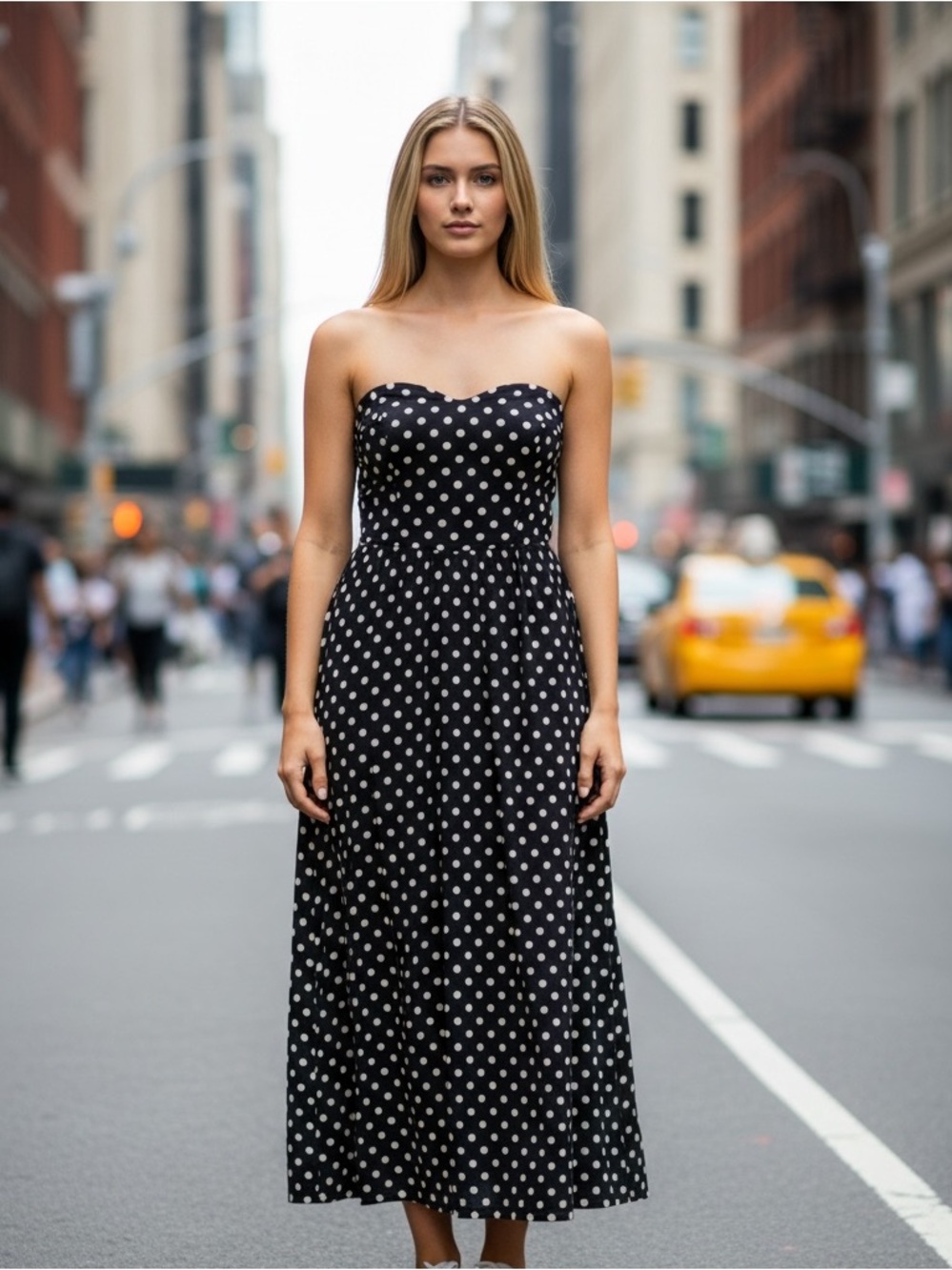 Tulip Creations Black White Polka Dot Strapless Maxi Dress Size 2X NWT Cotton